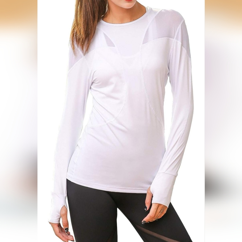 Women's White Seamless Active Long Sleeve Workout Athletic/ Leisure Shirt Medium